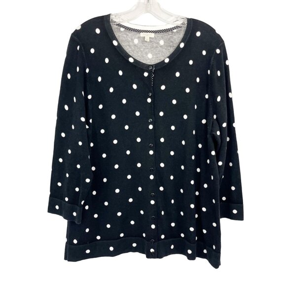 Talbots Black & White Polka Dot Button Front Cardigan Sweater Cotton Size 1X - Picture 1 of 6